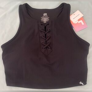 JoyLab Women's Lace-Up Detail Ribbed Cropped Support Top